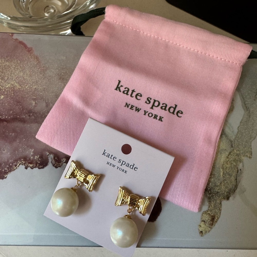 Kate Spade Pearl & Gold Bow Earrings - Picture 3 of 13